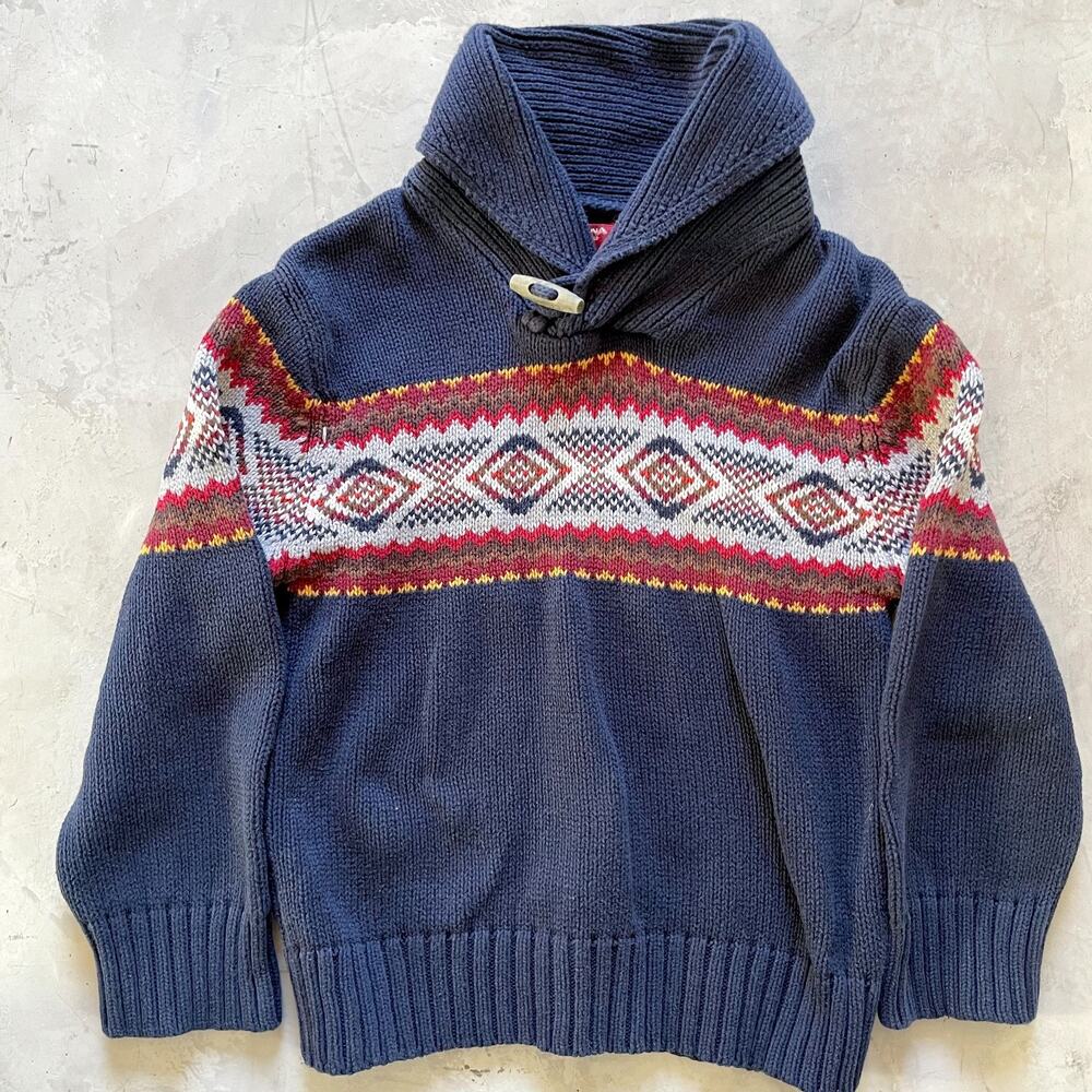 Arizona Jeans Shawl Collar Fair Isle Sweater Kids XS 4/5 Cotton Preppy Ski Lodge